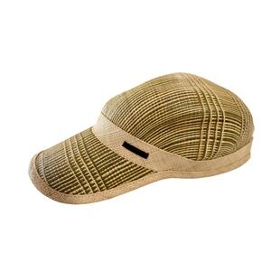 Teva Woven Straw Baseball Cap Hat Green Tan Plaid Adjustable Strap Summer